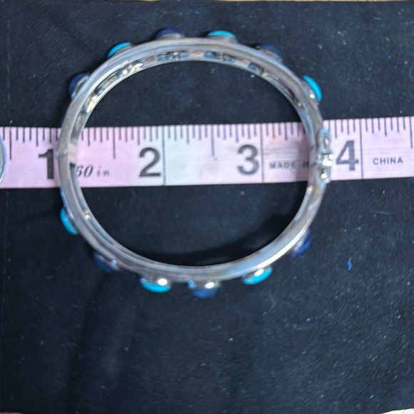 Turquoise and sapphires set in sterling silver bangle bracelet by Jay King - Picture 2 of 8